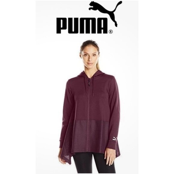Puma Evo Women's Hoodie Jacket M Medium Maroon Drapy Full Zip Swing Pockets - Picture 1 of 9